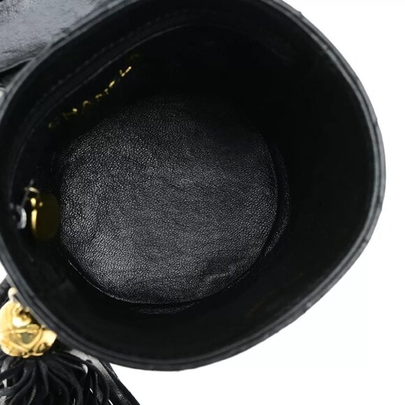 CHANEL CC Logo Matelasse Tassel Mini Shoulder Bag Leather Black Vintage 620RK934 - Picture 10 of 16